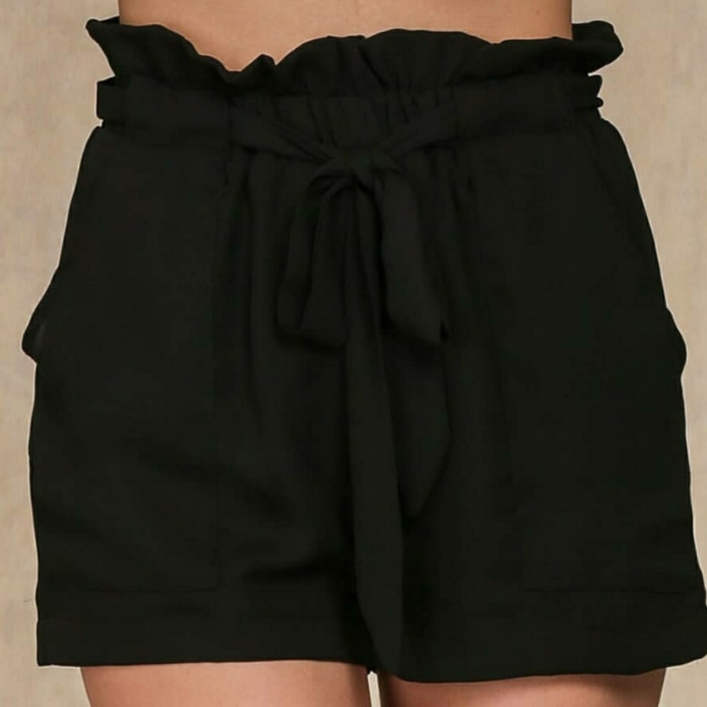 High Waisted Black Paper Bag Shorts